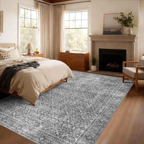 Grey 5x7 Area Rug for Living Room Bedroom Dorm Washable Rugs
