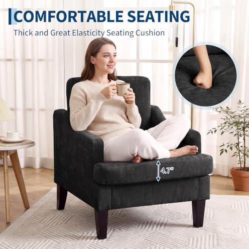 Garvee Black Comfy Accent Chair, Upholstered Armchair for Living Room