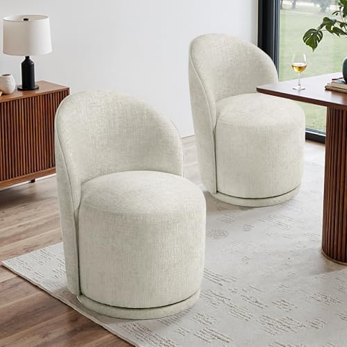 Swivel Dining Chairs Set of 6, Chenille Barrel Chair, Light Sand