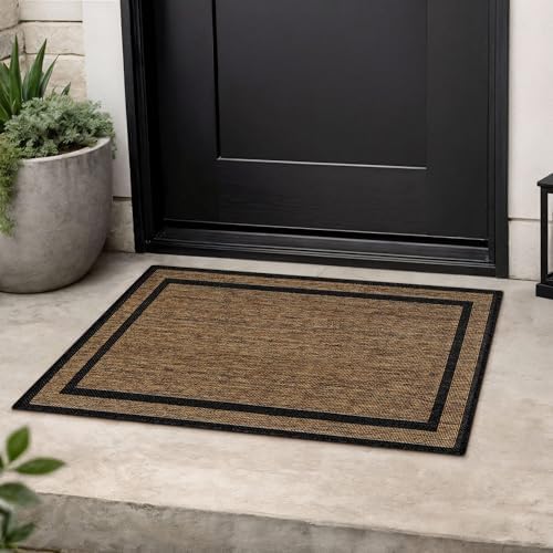 Rugshop Border Jute-Style Indoor Outdoor Area Rug Dark Gray/Natural 2' x ...