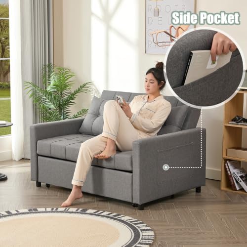 GOSUHI 52" 3-in-1 Convertible Sleeper Sofa Bed, Linen, Light Gray