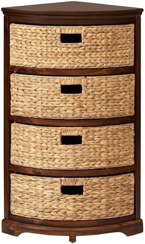 eHemco Hampton Meadows 4 Tier X-Side Corner Table Storage Cabinet, Walnut