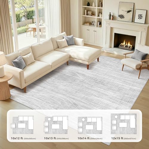 WITSHOCK 10x12 Area Rug Washable Modern Rugs for Living Room, Light Grey