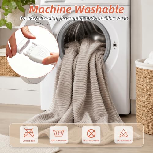 Electric Heated Blanket,50"x60" Heating Throw Flannel Light Grey