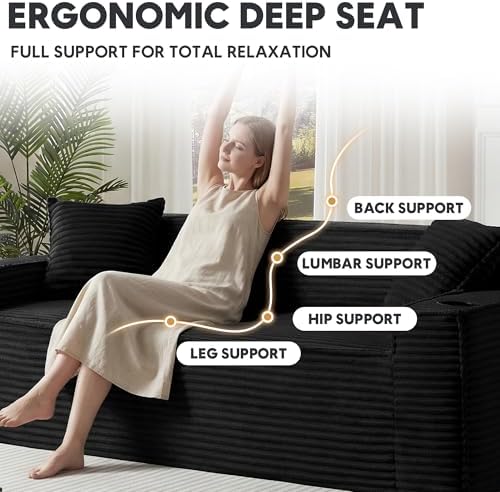 Boneless Sectional Sofa 3 Piece Set with Cup Holders & Side Pockets, Mode...