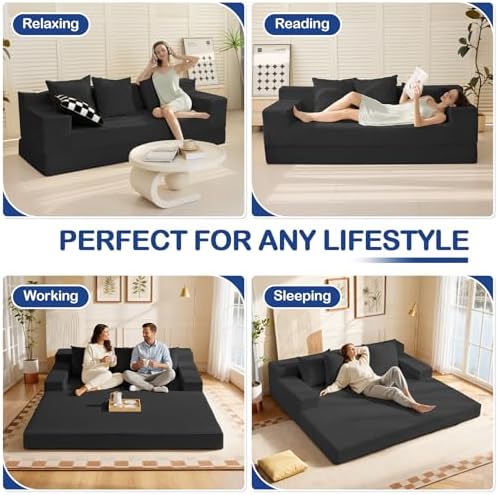 2 in 1 Convertible Boneless Couch Bed, Corduroy futon Sofa Bed, Compression F...
