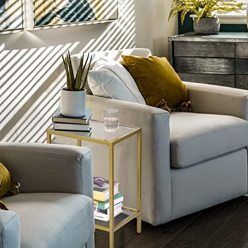 HOMSHO Side Tables Set of 2 with Tempered Glass, Slim End Tables