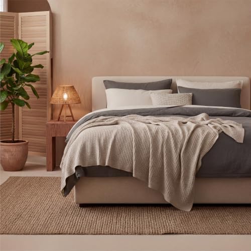Bedsure 100% Cotton Blanket, Waffle Weave, King Size, Khaki Brown, 104"x...