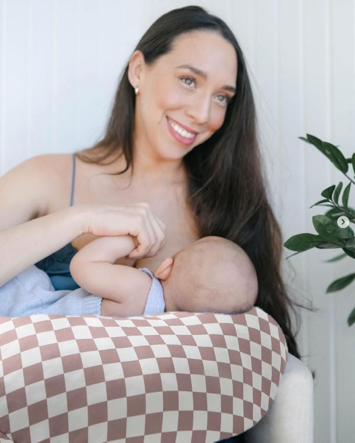 Little Jump Nursing Pillow Cover, Coffee & Green Checkered, 2 Pack | Stretchy and Soft, For Breastfeeding Pillows, Comfortable Slipcover, For Baby Boy and Girls
