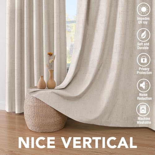 H.VERSAILTEX 100% Blackout Linen Curtains 54" L 2 Panels Natural
