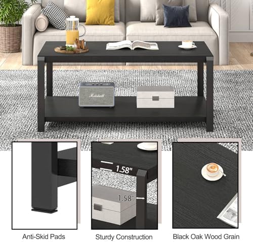 EXCEFUR Black Coffee Table, Modern Rustic Wood Center Table for Living Room, ...