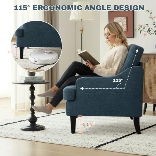 Set of 2 Accent Chair for Living Room,Mid-Century Arm Chair Chenille Fabric L...