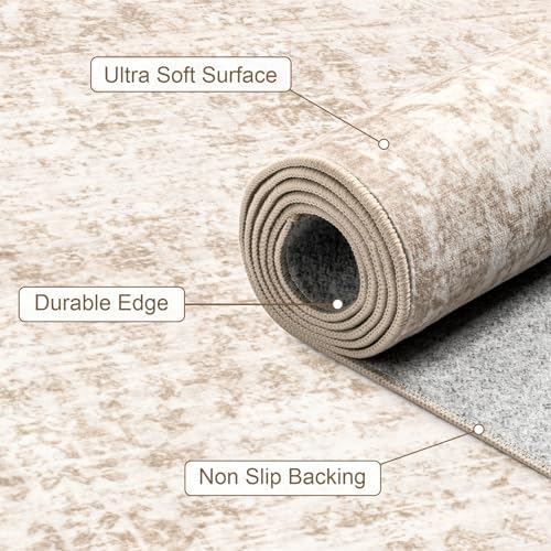 10x14 Area Rugs Living Room: Washable Rug for Bedroom Beige Brown