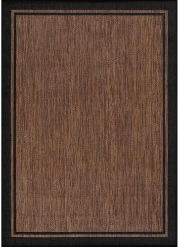 CAMILSON Indoor Outdoor Rug, 8x10 Bordered Nut Brown Black Modern Area Rugs f...