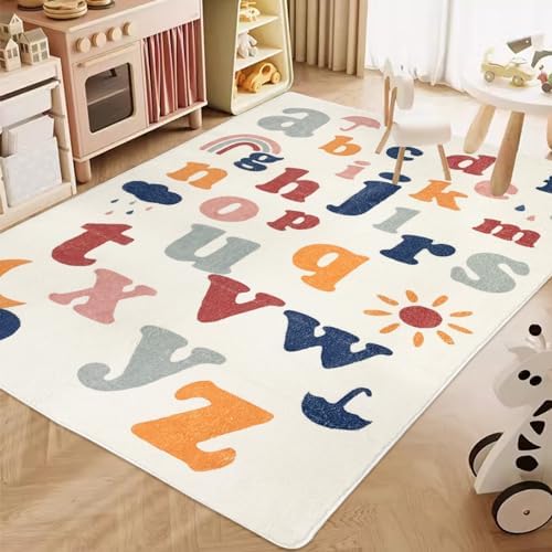 ABREEZE Play Mat, Faux Wool Kids Play Area Rugs 4' x 5.3' Non-Slip Ch...