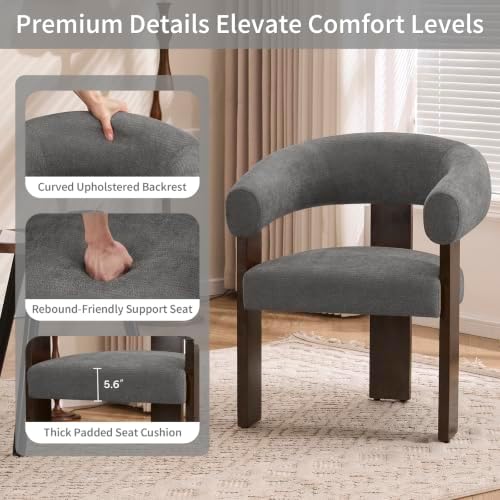 Accent Chairs Set of 2, Barrel Armchair, U-Shaped Backrest, Grey
