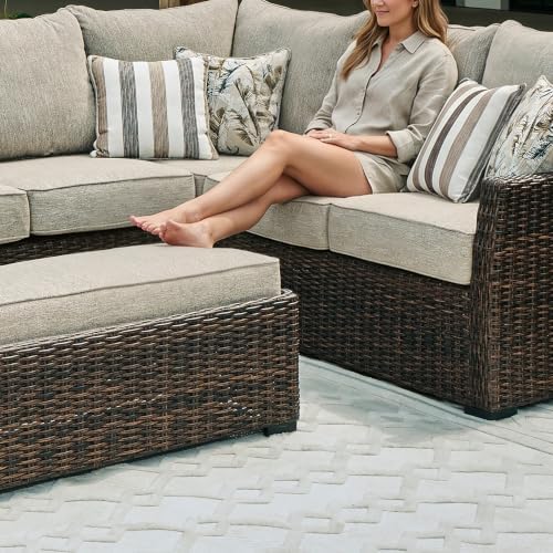 Signature Design by Ashley 3-Piece Patio Sectional with Bench, Brown
