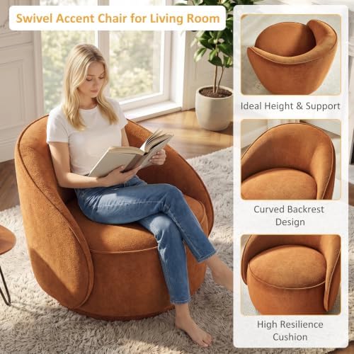 32" W Swivel Barrel Chair Set of 2, 360° Comfy Chenille Curry