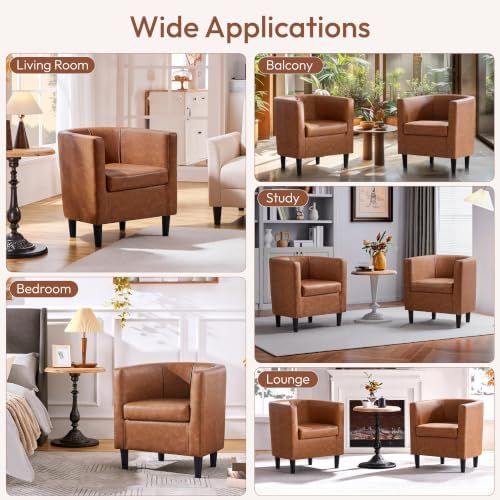 Yaheetech Barrel Accent Chairs Set of 2, Modern Armchairs, Brown