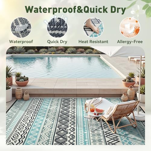 MontVoo Outdoor Rug Carpet 8x10 Waterproof-Patio Rug Mat Reversible RV Campin...