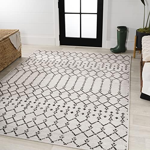 JONATHAN Y Moroccan Geometric Indoor Outdoor Area Rug 8X10 Cream/Black, Ourik...