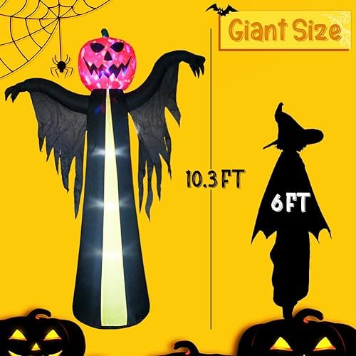 10.3Ft Halloween Inflatable Pumpkin Ghost, Halloween Blow Up Yard Decoration ...
