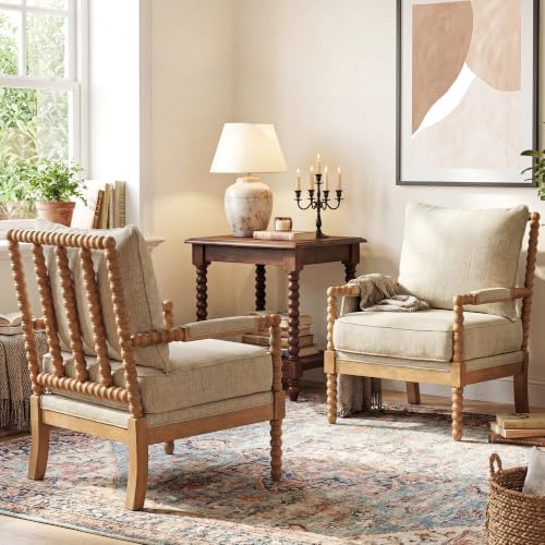 Morden Fort Spindle Accent Chair, Solid Wood Frame, Mid Century Modern Spindl...