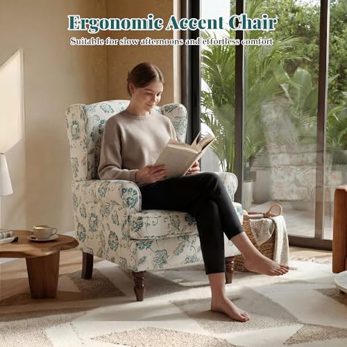 EROMMY Floral Accent Chair, Comfortable High Back Upholstered Armchair with S...