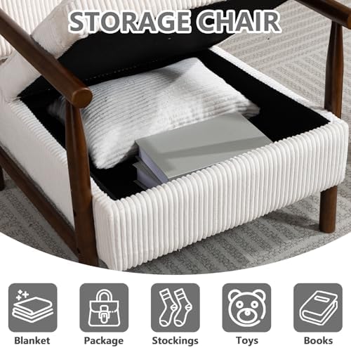 HRVEOCEI White Accent Chair with Storage, Mid Century Modern Arm Side Chair f...