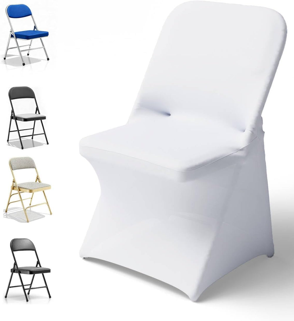 100 PCS Spandex Folding Chair Covers White, Universal Fitted