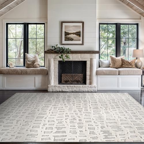 Beverly Rug Micro Loop Area Rug Gray/White 8x10 Abstract Modern Luxury Irregu...