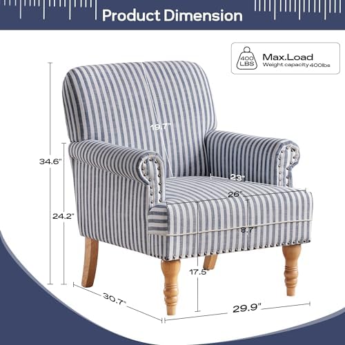 HUIMO Linen Fabric Accent Chair, Mid-Century Modern Armchair with Solid Wood ...