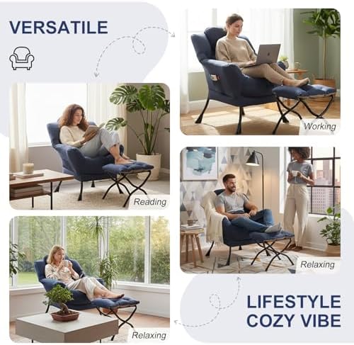 Furlide Lazy Chair with Ottoman, Modern Lounge Chair with Lumbar Pillow, Acce...
