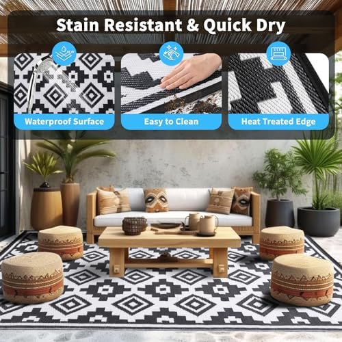 Shilucheng 8x10 ft Outdoor Rug for Patio, Modern Waterproof Area Rug