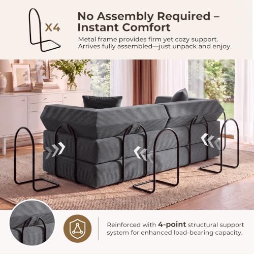 79" Convertible Futon Sofa Bed, Boneless Couch for Living Room | Dark Gray