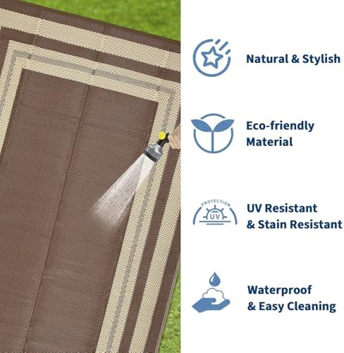 Garvee 8x10 Outdoor Rug Waterproof Plastic Straw Rug Panel Coffee