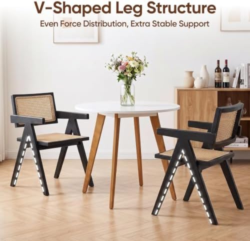 Accent Chairs Set of 2 Black Mid Century Modern Solid Wood Cane Armchairs