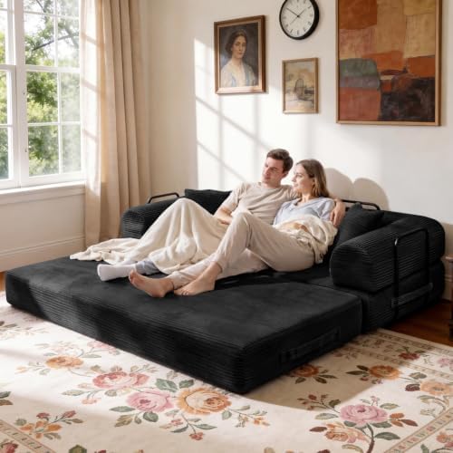 79" Memory Foam Sofa Bed, Convertible Futon Boneless Couch for Living Room
