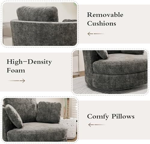 Chifee & Vingol 40.6" Oversized Swivel Accent Chair, Upholstered Rou...