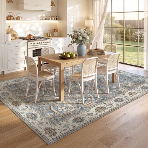 9x12 Area Rugs for Living Room Large Washable Rug Vintage Blue