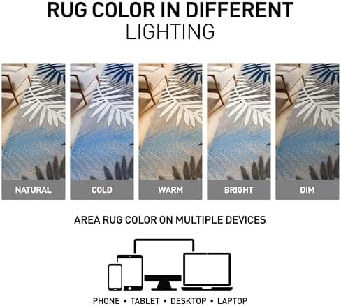 Rugshop Palm Indoor/Outdoor Non-Shedding Deck Patio Area Rug Blue 5' x 7&...