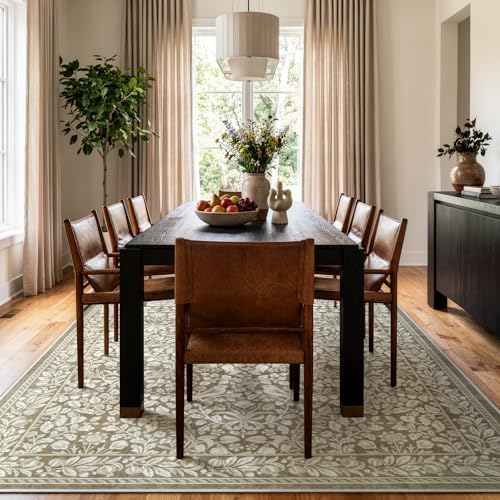 LIVEBOX 8x10 Neutral Area Rugs for Living Room, Vintage Floral Non-Slip Washa...