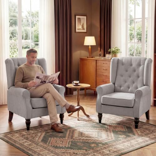 HOMCOM Comfy Accent Chair for Living Room, Wingback Armchair, Gray