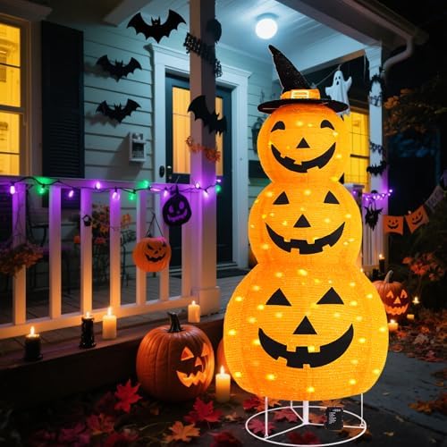 Halloween Pumpkin Decorations, Battery Operated Pre-Lit Collapsible Jack-o-La...