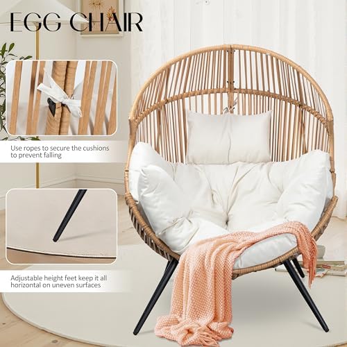 JAMFLY Egg Chair Wicker Outdoor Chairs, Patio Chair Oversized Lounger Chair w...