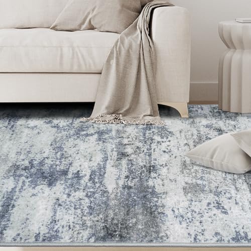 5x7 Area Rugs for Living Room Washable Bedroom Dining Room Blue Grey