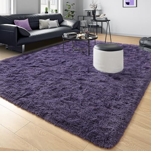 Tepook 6x9 Area Rugs for Living Room, Fluffy Gray Purple Rug for Bedroom