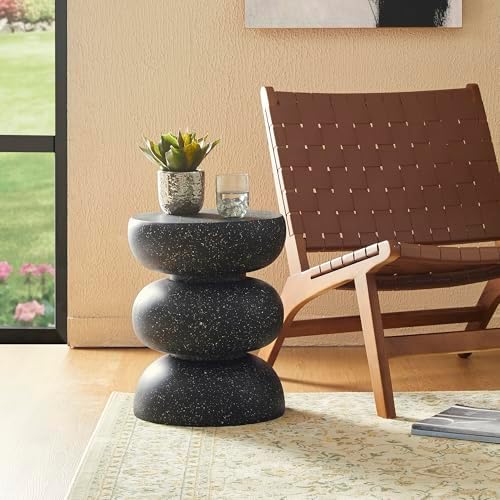 Glitzhome Outdoor Side Table, 18" H Decorative Garden Stool MGO Faux Ter...