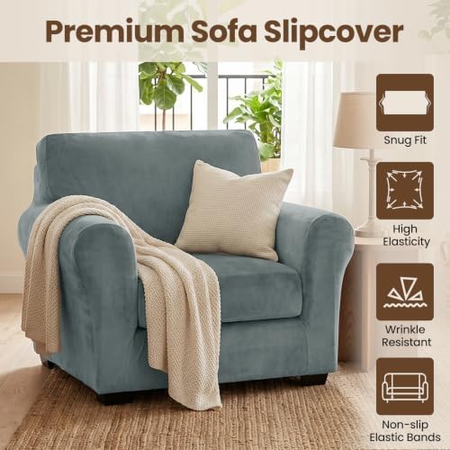 XINEAGE 2-Piece Velvet Armchair Sofa Cover, Couch Covers for Dog,Light Gray