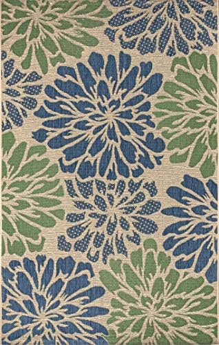 JONATHAN Y Floral Textured Weave Indoor Outdoor Area Rug 8X10 Navy/Green, Zin...